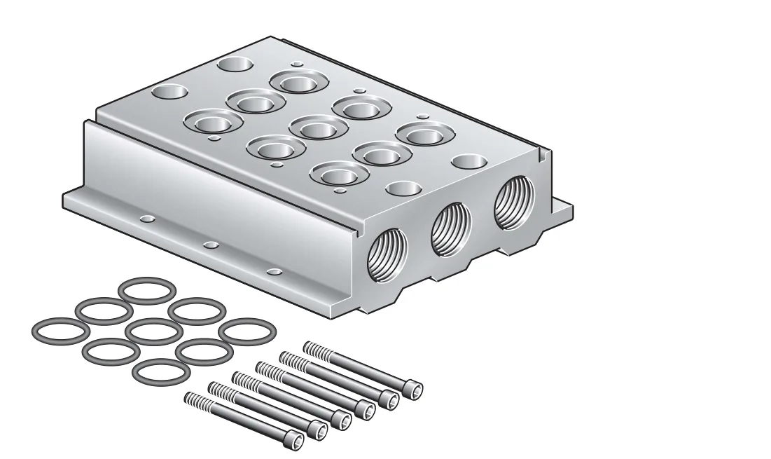 Base múltiple de doble entrada 1/8" serie K para 3 válvulas